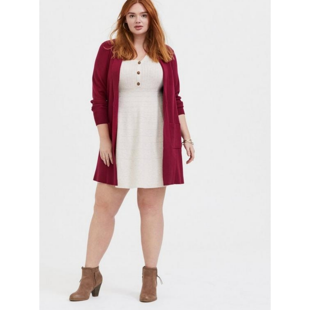 Torrid Mini Sweater Button-Front V-Neck Dress In Oatmeal Color